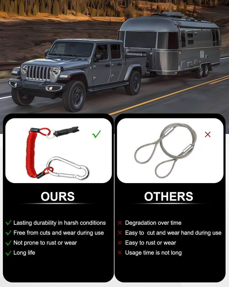 LTDCVTR 6FT Breakaway Trailer Cable, Trailer Brake Cable Stainless Steel Spring Safety Towing Coiled Wire with Pin, Emergency Brake Cable Strap Ground Clip Switch Travel Trailer/RV/Camper Accessories - Image 4